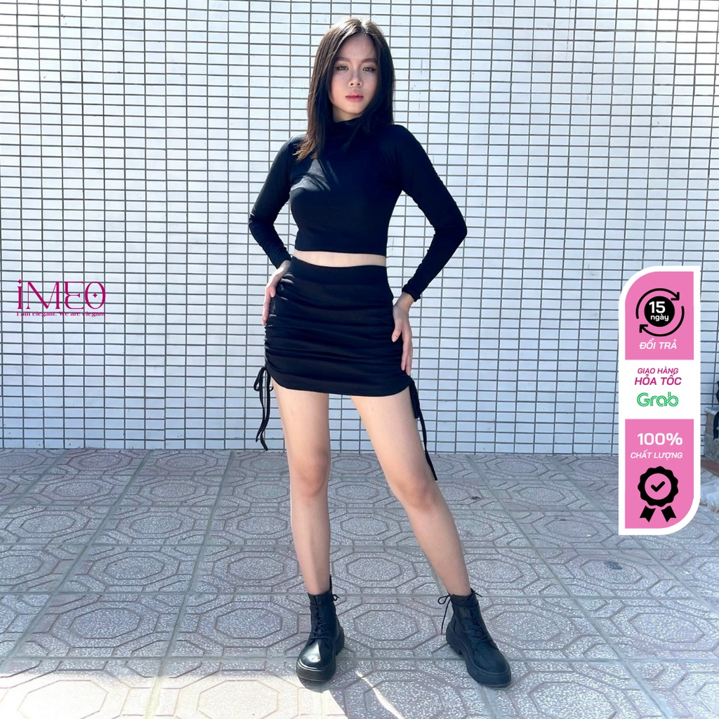 Áo thun nữ croptop ôm BODY áo thun tay dài cổ lọ màu trơn IMEO - Chất thun co giãn thoáng mịn mát thấm hút mồ Hôi