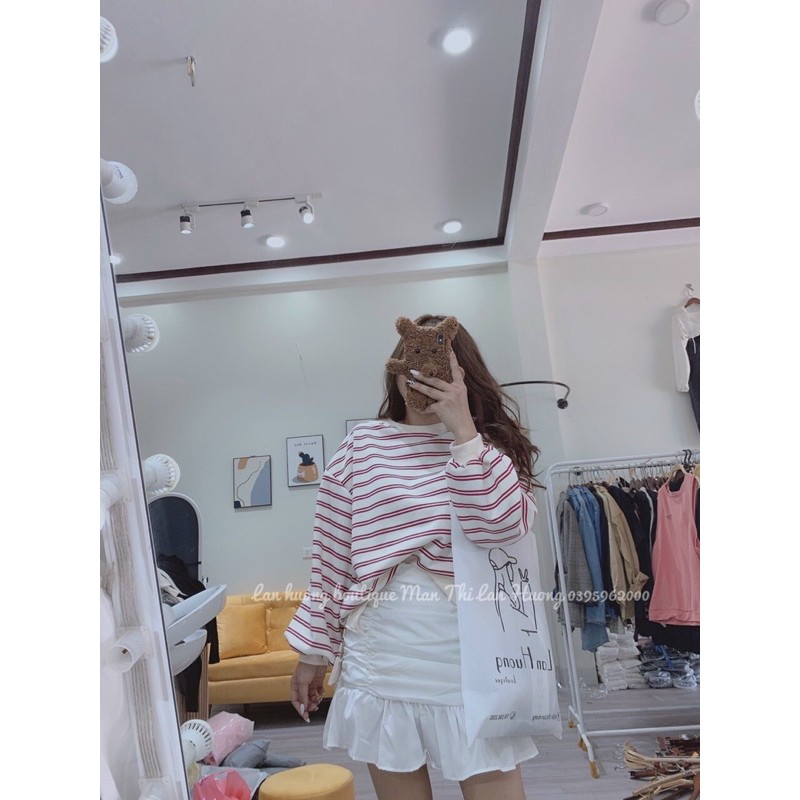 Áo TAY DÀI NINI SWEATER thiết kế sọc trẻ trung tay áo bo chun hàng nhập quảng châu cổ tròn
