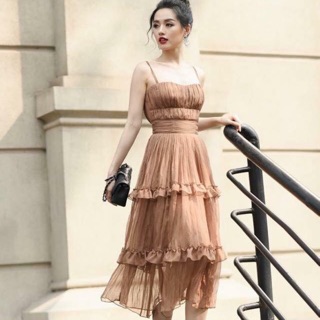 Đầm hai dây phối tầng nude - Siêu sang chảnh