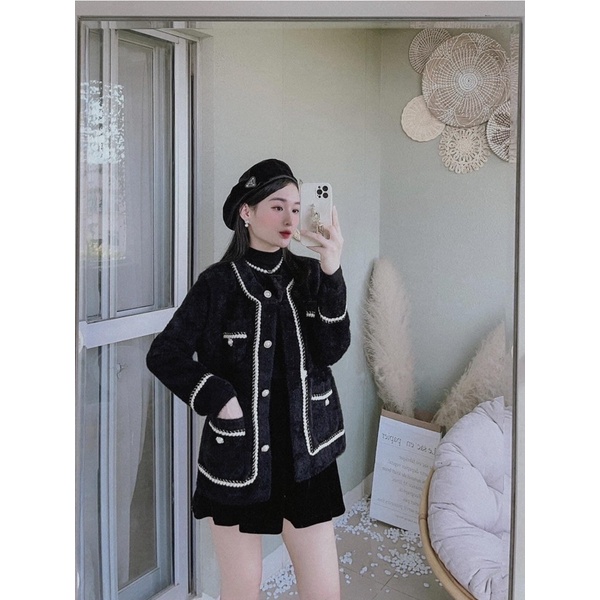 Áo Khoác Dạ Lông Mềm Phối Viền Dây Cực Xinh Phom Suông Phong Cách Nữ Tính Nhẹ Nhàng | BigBuy360 - bigbuy360.vn