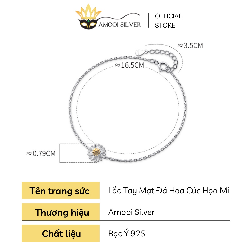 Lắc Tay Bạc S925 Mặt Đá Hoa Cúc Họa Mi Nhụy Vàng Cao Cấp - Amooi Silver AT85