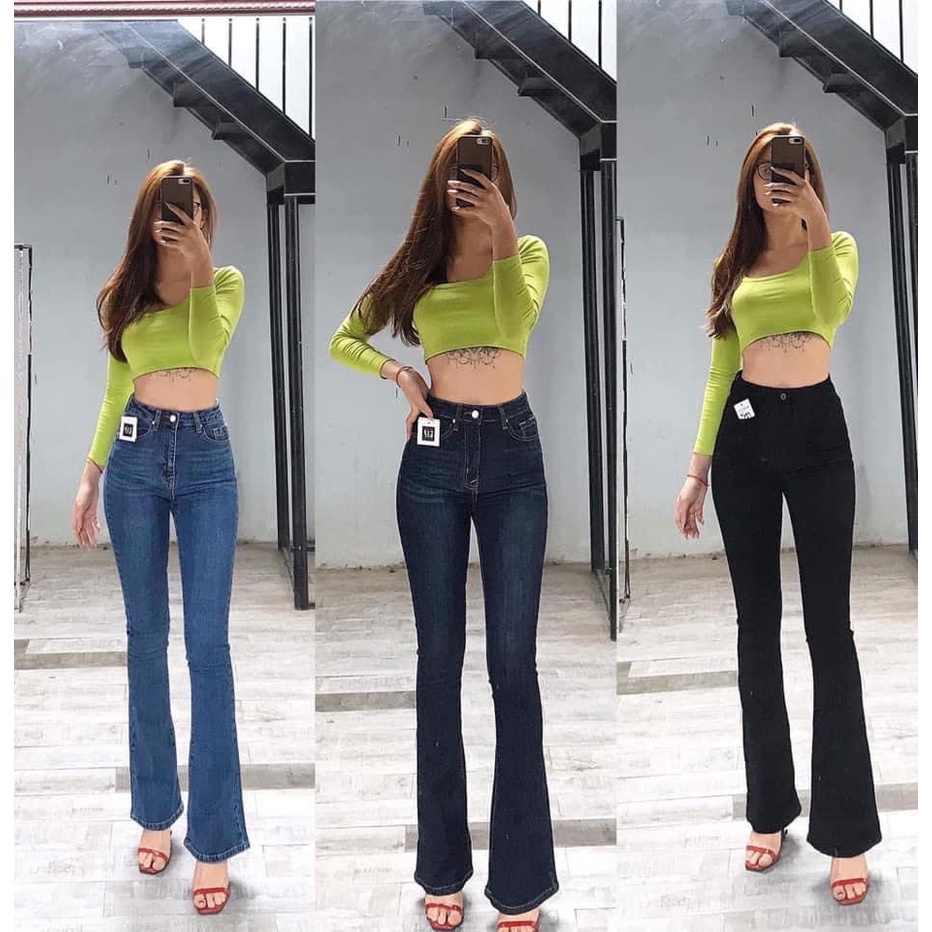 Quần Jean Nữ Ống Loe - Quần Bò Nữ Ống Loe Dáng Dài Lưng Cạp Cao Co Giãn 4 Chiều Senorita