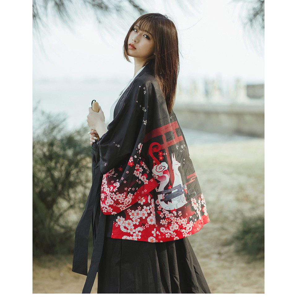 (CÓ SẴN chuẩn form HAORI) Áo khoác kimono haori cáo thần hoa anh đào | BigBuy360 - bigbuy360.vn