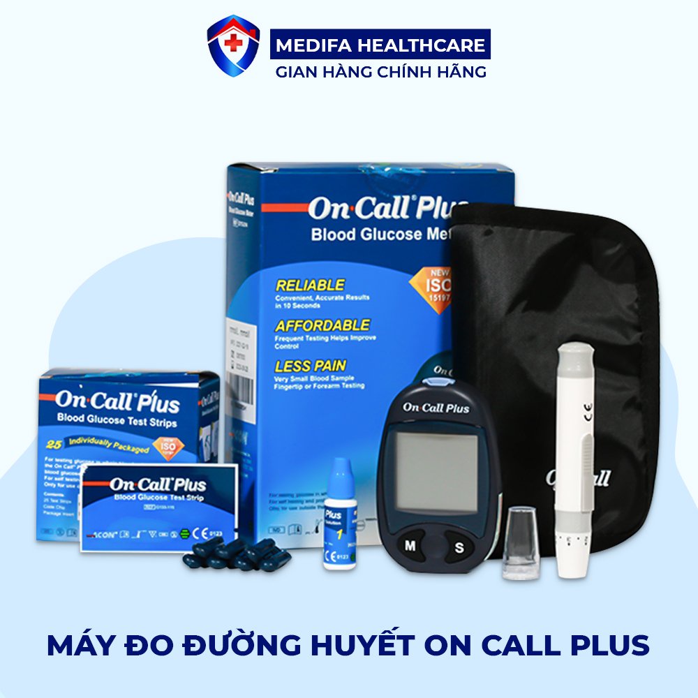 Bộ Máy Đo Đường Huyết On Call Plus Acon Biotech Mỹ + Tặng hộp 25 que thử và 25 kim chích máu Chính hãng