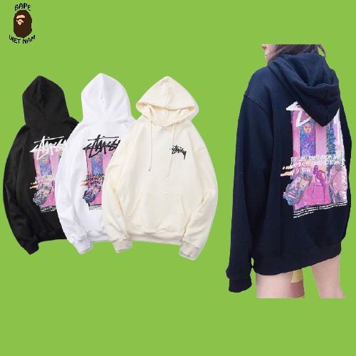 [Best Quality] Áo Hoodie Stussy SS2021, Áo Stussy, chất liệu nỉ da cá, 3 màu Đen, Trắng, Kem BapeVN