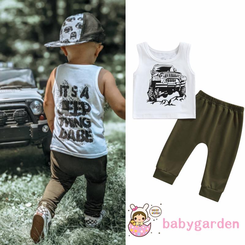 BABYGARDEN-0-3years Baby Boy Outfits, Sleeveless Letter Printed Round Neck Tank Tops + Elastic Waist Solid Color Pants Set