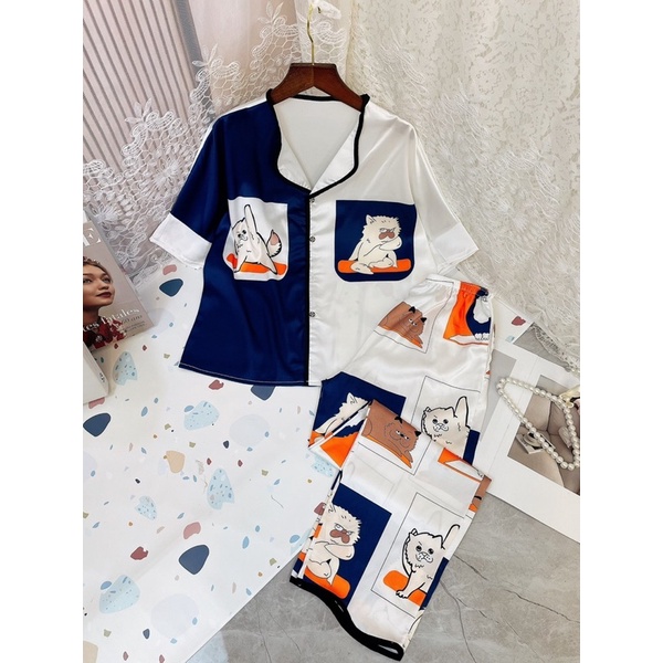 (Dưới 65kg) Đồ bộ dài cổ lượn Lụa cao cấp 😊 - tay ngắn quần dài | BigBuy360 - bigbuy360.vn