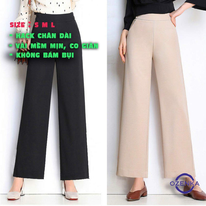 Quần ống rộng suông nữ lưng cao ozenka , quần tây nữ vải mềm mịn khóa sườn màu đen da ghi đá size s m l QS 571 | BigBuy360 - bigbuy360.vn