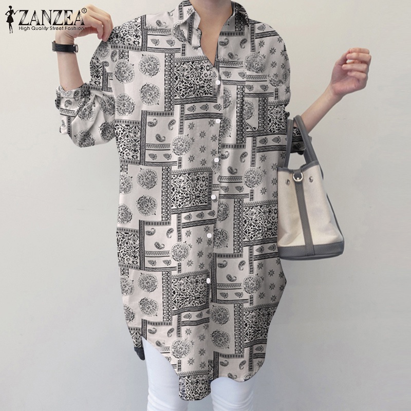 Áo sơ mi Zanzea tay dài phối xẻ tà phong cách cổ điển