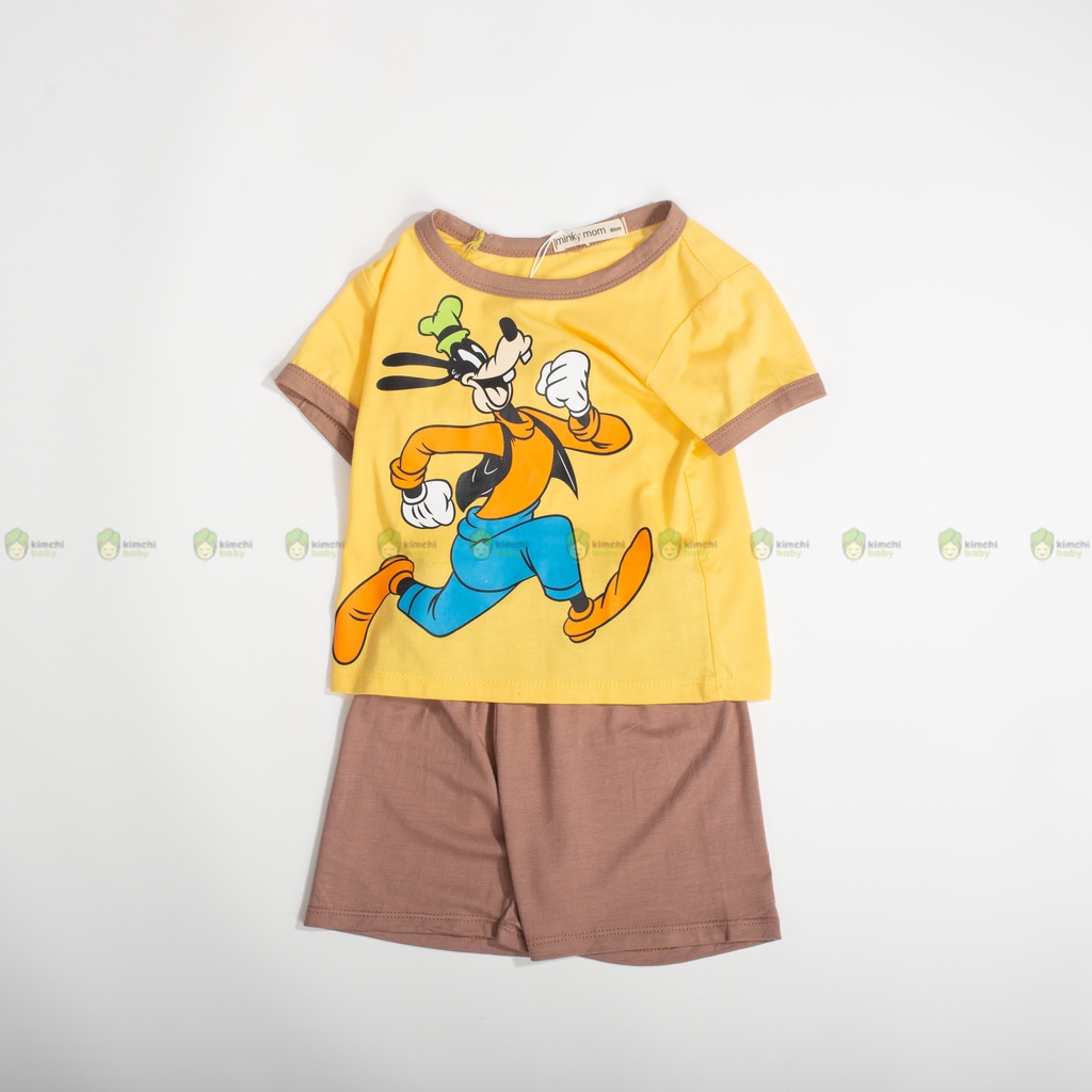 Bộ Cộc Tay Cho Bé Trai, Bé Gái Minky Mom Vải Thun Lạnh Hoạt Hình Mickey Cổ Viền, Bộ Quần Áo Trẻ Em Mặc Nhà MKM2217