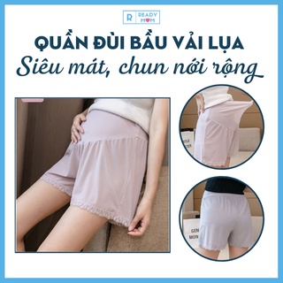 Quần Đùi Bầu Vải Lụa Cạp Cao Chun Nới Rộng Siêu Mát Dành Cho Mùa Hè Mẹ Bầu