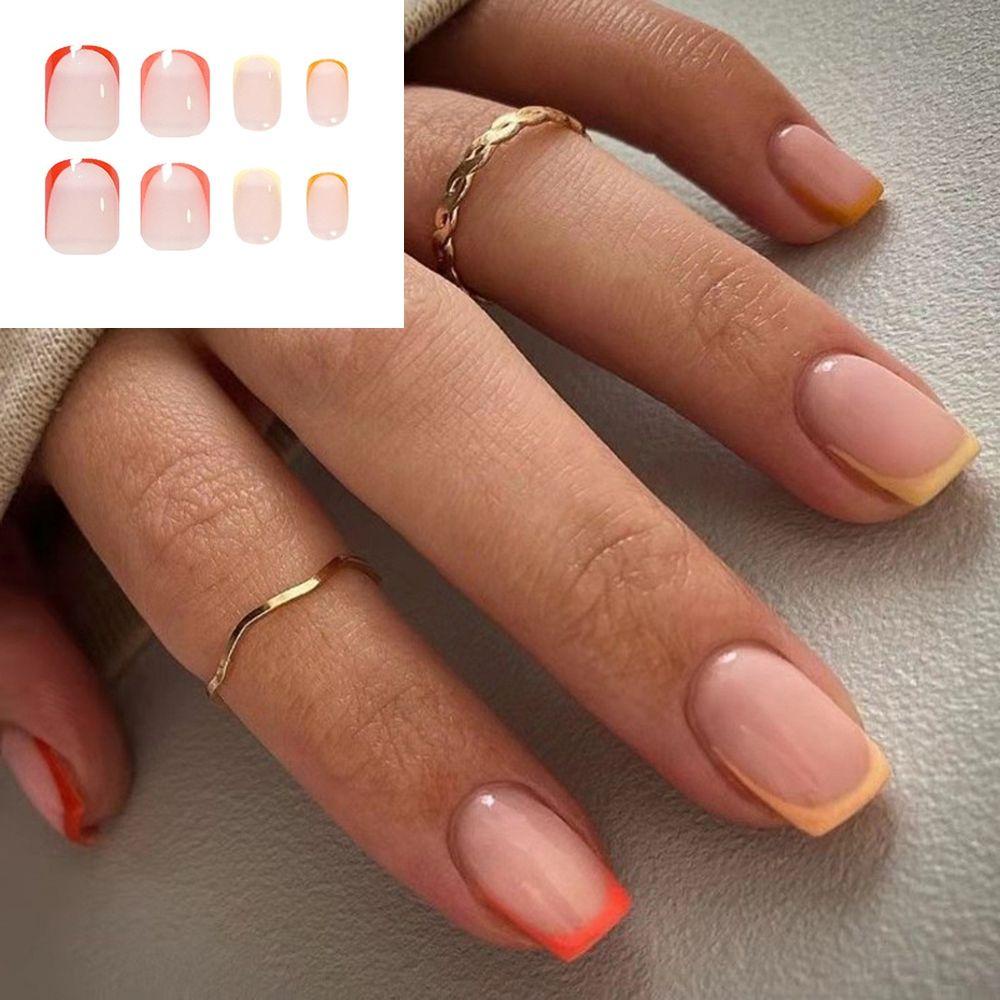 Hộp 24 Móng Tay Giả Đầu Vuông Che Phủ Toàn Diện Phong Cách Pháp
