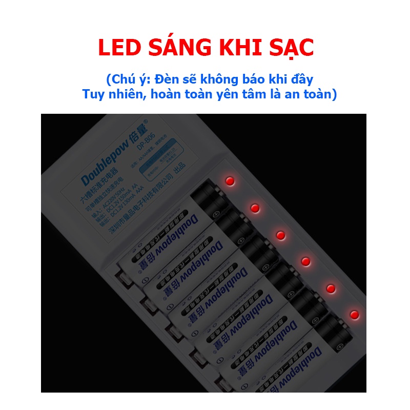 Bộ sạc pin tiểu AA AAA 6 cổng Doublepow DP-B06 - Sạc pin tiểu đa năng Nimh Nicd tiêu chuẩn