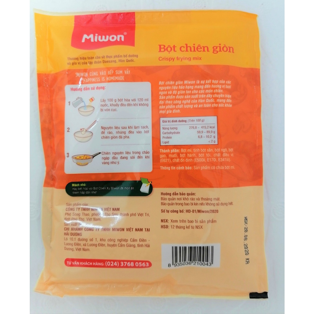 [Túi nhỏ 100g] BỘT CHIÊN GIÒN [VN] MIWON Crispy Frying Mix