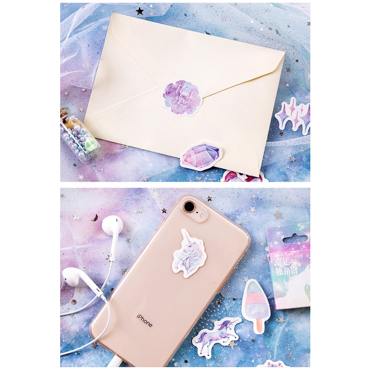 Set 46 Tờ Hình Dán Kỳ Lân May Mắn Trang Trí Sổ Tay DIY