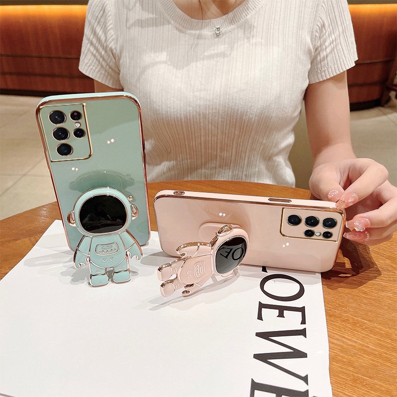 Ốp Điện Thoại Silicon Hình Phi Hành Gia Có Giá Đỡ Gấp Gọn Cho OPPO A97 A74 5G A36 A76 A96 5G A55 4G A74 4G A94 A54 4G