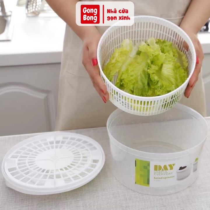 Rổ quay rau sống tách nước ly tâm tiện dụng tránh ẩm ướt ráo nước salad không cần vẩy tiện ích nhà bếp