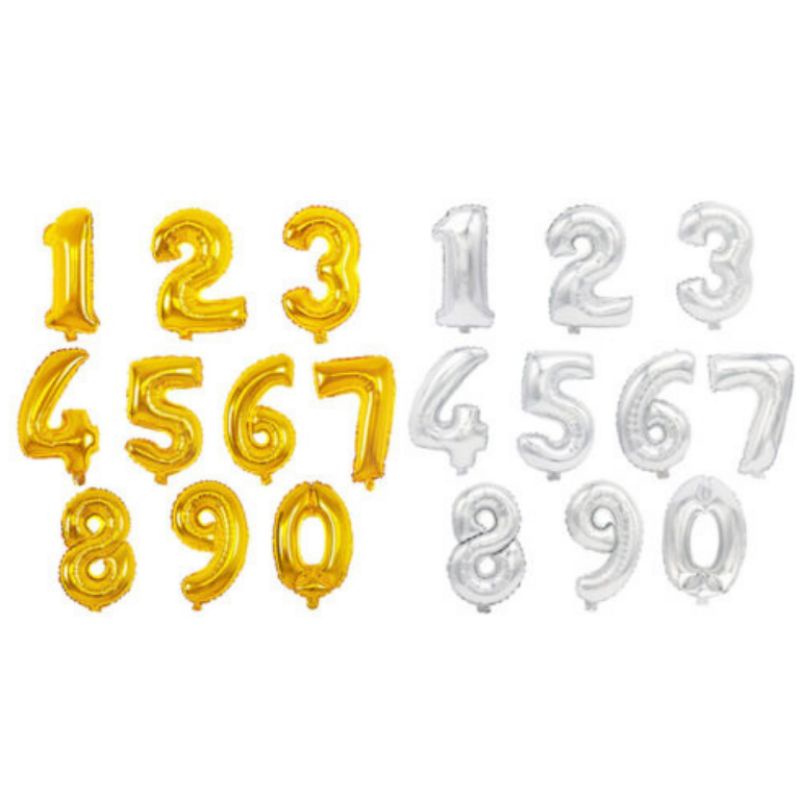 Bóng Số 0-9 Trang Trí Sinh Nhật - Bóng Kiếng 45cm Màu Bạc, Vàng