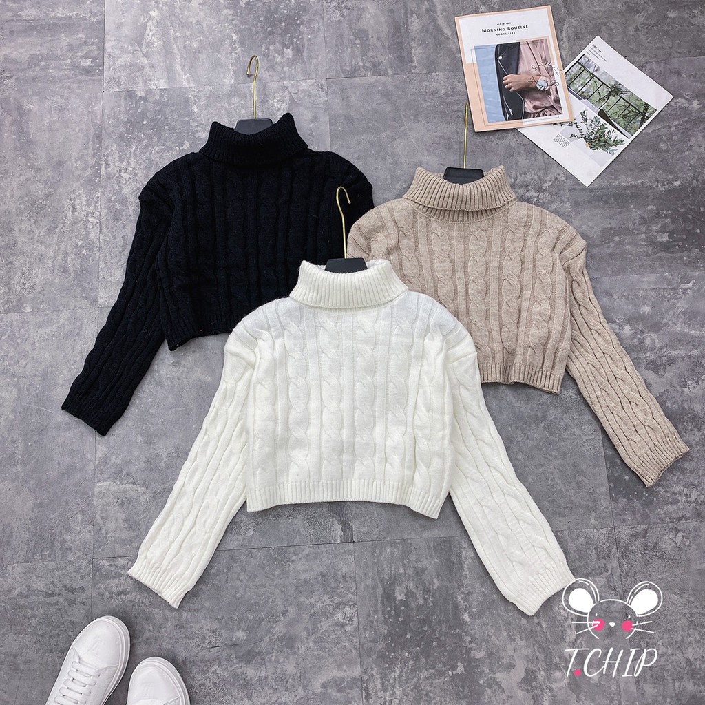 Áo len thừng cổ lọ dáng croptop