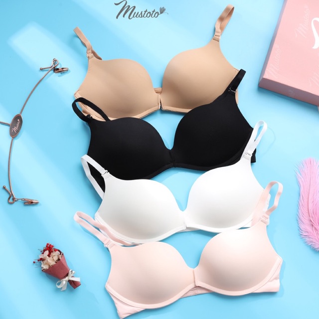 Áo Lót Nữ Mút Vừa Dày 2.5cm Móc Cài Trước Không Gọng Nâng Ngực Trơn
