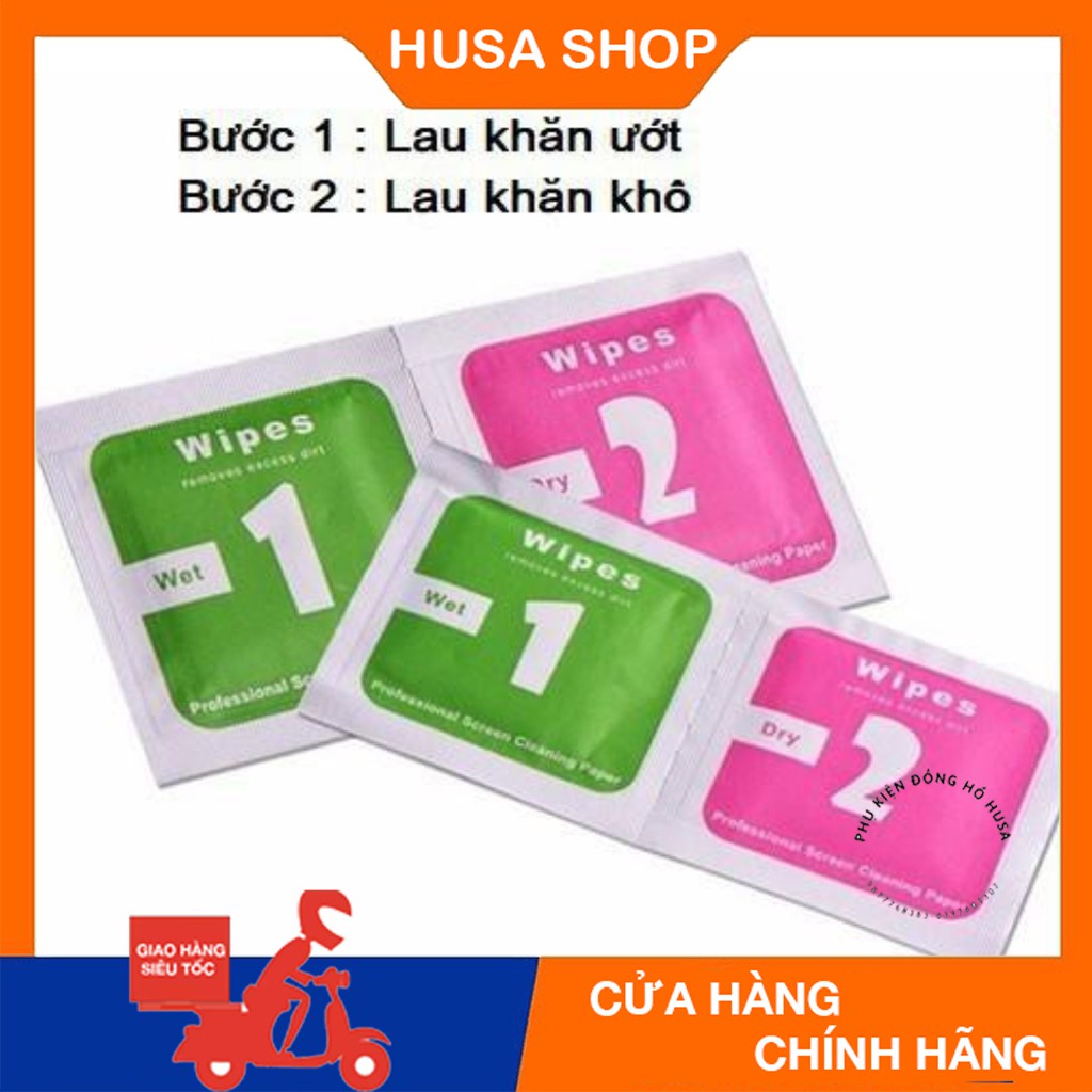 [100 Bộ/19k] Giấy lau vệ sinh màn hình điện thoại, giấy lau bụi dán kính cường lực, 1 bộ 2 miếng khô và ướt