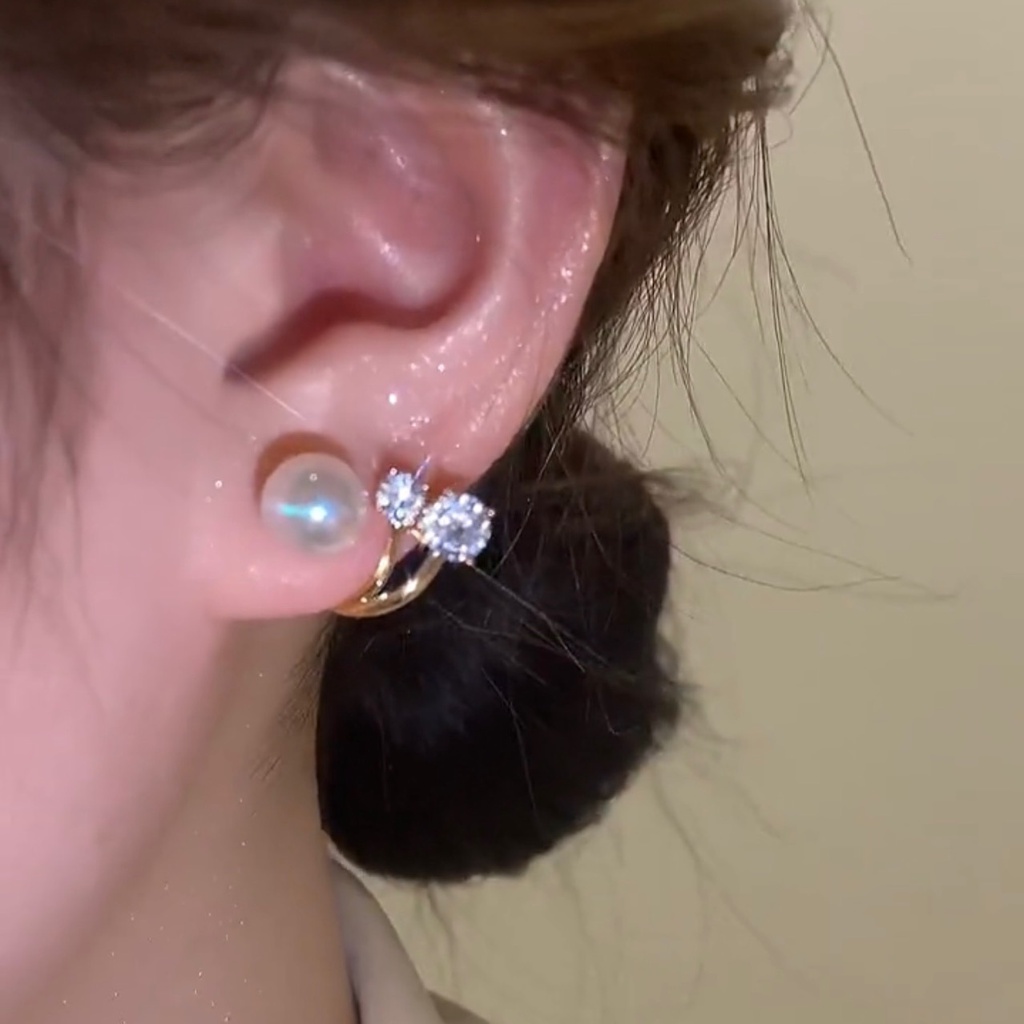 2022 Khuyên Tai Bạc Đính Ngọc Trai Ji Hình Nàng Tiên Cá Hai Cách Mang