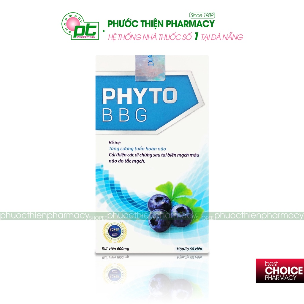 Viên ginko bổ não, tuần hoàn não Phyto BBG Lọ 60 Viên - Hoạt huyết dưỡng não, tăng trí nhớ, chống gốc tự do