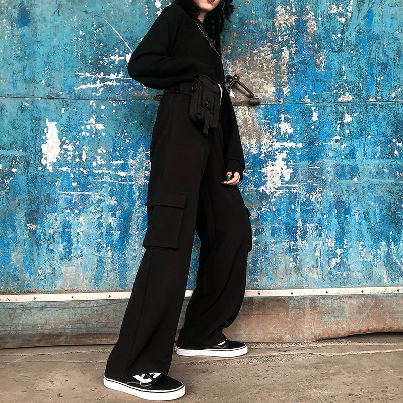 Quần Dài Ống Rộng Lưng Cao Thời Trang Cho Nữ