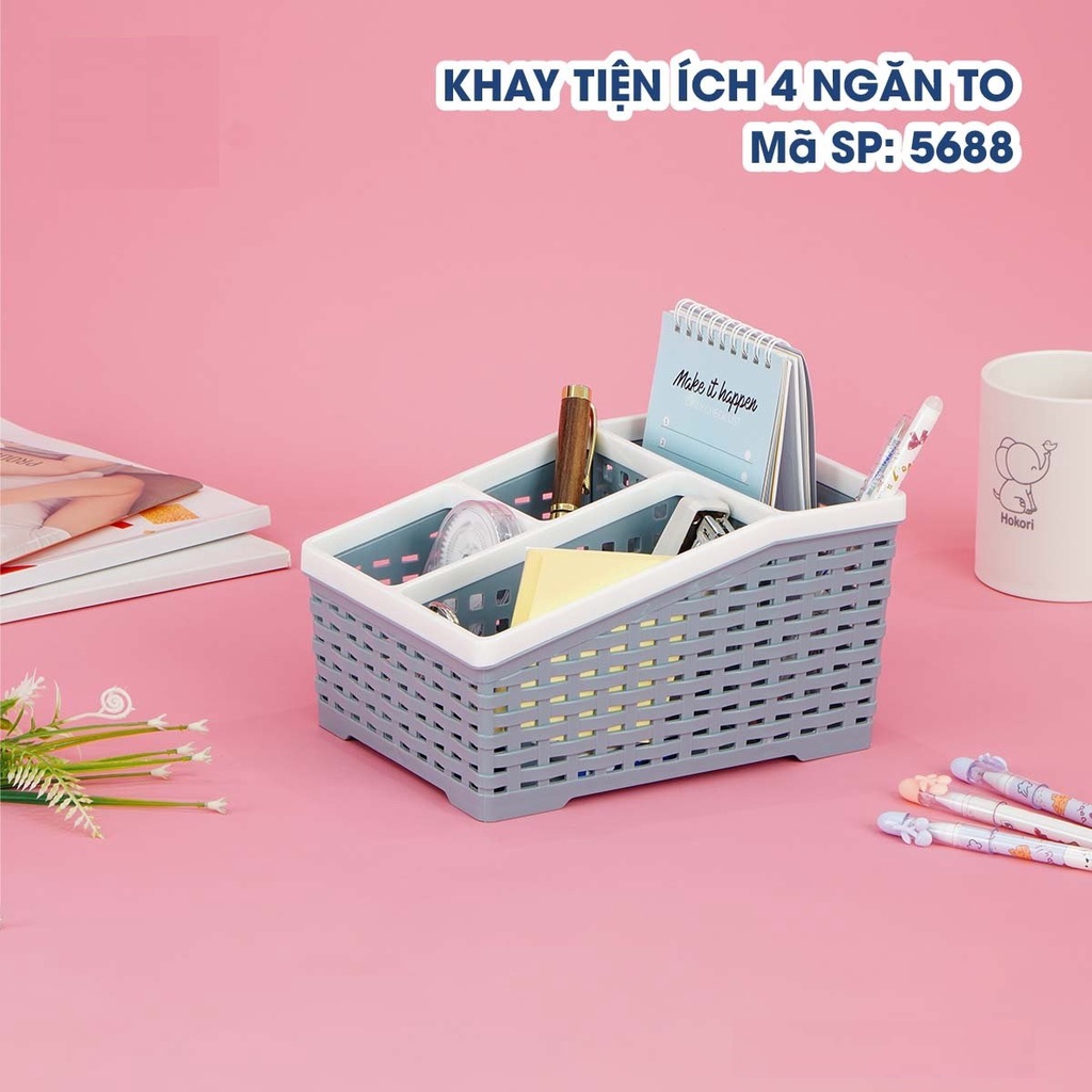 Khay nhựa để mỹ phẩm, vật dụng để bàn 4 Ngăn loại lớn - 5688