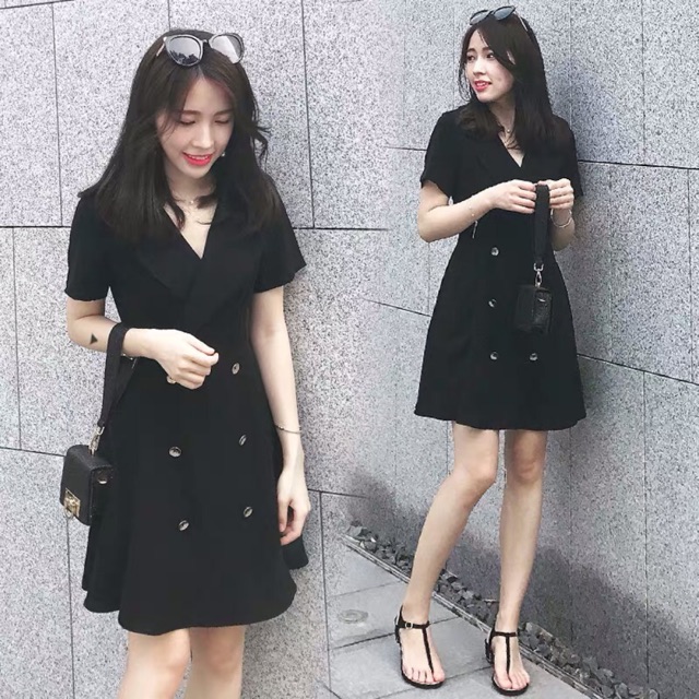 Váy cổ Vest 6 cúc dọc thanh lịch (Order-ảnh thật) bigsize