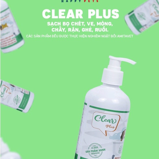Sữa tắm chó mèo giúp sạch ve rận nấm ngứa dưỡng lông chiết xuất thảo dược CLEAR Plus 500ml chính hãng AMITAVET