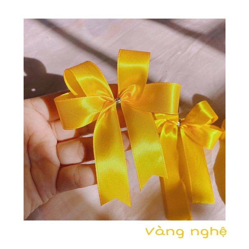 combo 10 Nơ ruy băng lụa vàng nghệ ngang 8 cm siêu xinh