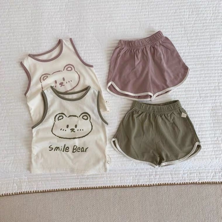 Bộ Quần Áo Cotton Không Tay Xinh Xắn Cho Bé