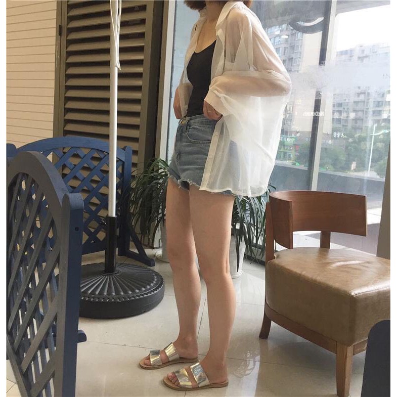 Ao so mi nu voan mong xuyen thau kem ao thun 2 day cao cap