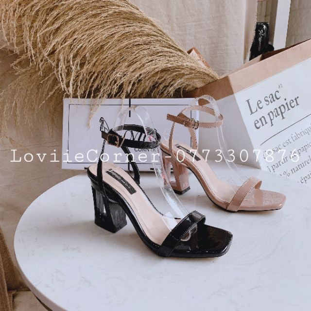 LOVIIECORNER - GIÀY SANDAL NỮ CAO GÓT THỜI TRANG QUAI NGANG MÃNH ĐẾ VUÔNG 9CM 2 MÀU ĐEN KEM LOVIIECORNER GIÀY  G191116