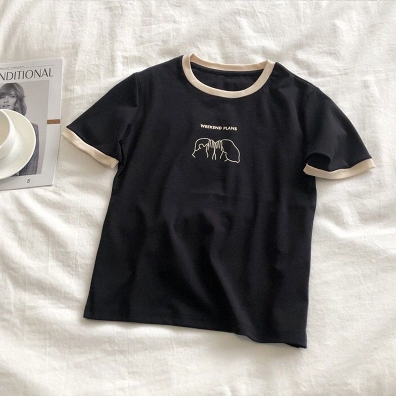 Áo thun UIOWOO tay ngắn dáng rộng màu sắc thời trang dành cho nữ