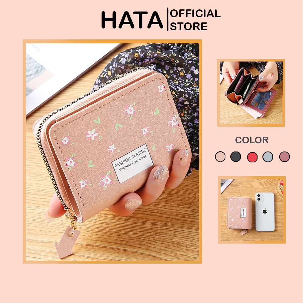 Ví Ngắn Nữ Cầm Tay Mini Khóa Kéo 2In1 Hoa Đào 530 Siêu Xinh Phong Cách Ulzzang