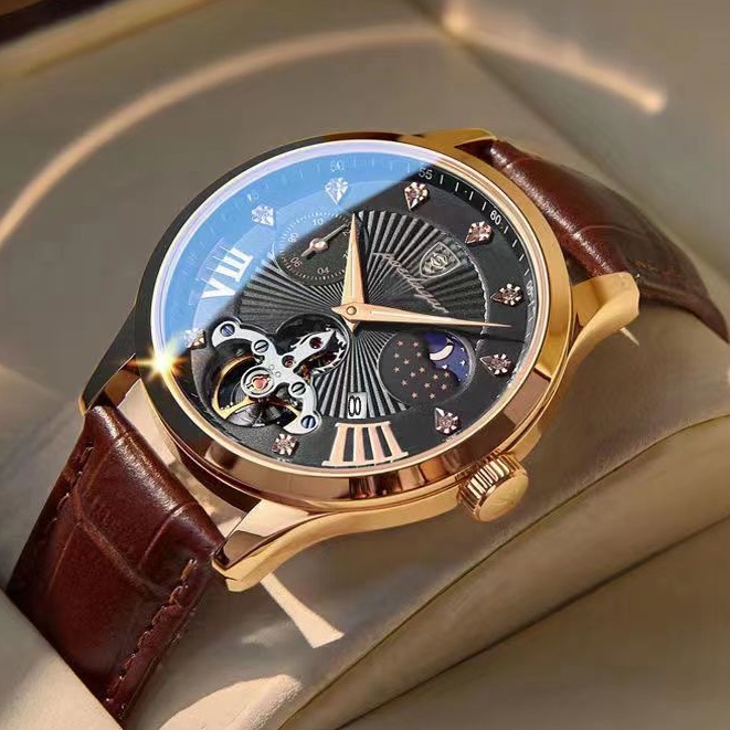 Miễn Phí Vận Chuyển Đồng Hồ Thạch Anh Thạch Anh Kim Cương Giả Lấp Lánh 41mm Bằng Da Thật Chống Nước Cao Cấp Thời Trang Hàn Quốc Cho Nam POEDAGAR Thụy Sĩ