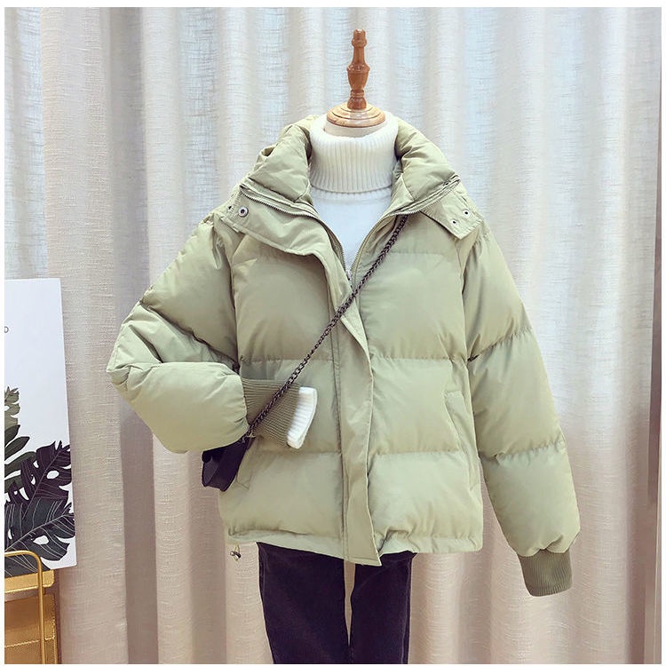 Áo khoác phao Cotton dày dáng rộng ngắn phong cách Hong Kong cho nữ