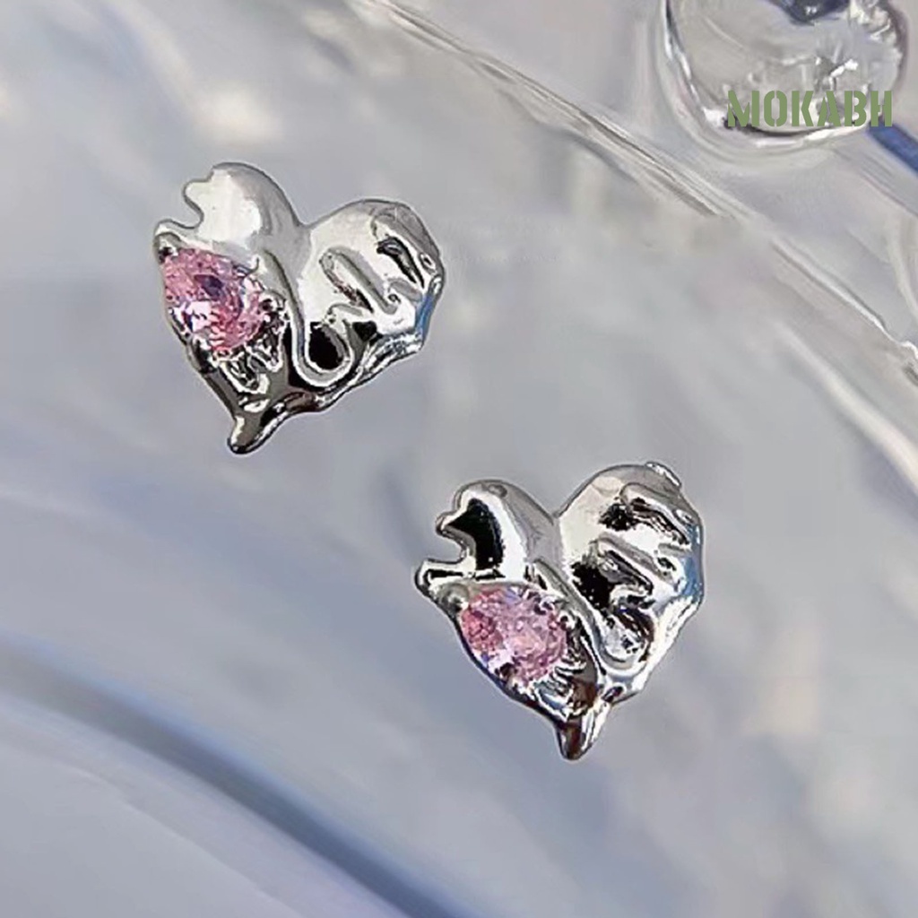 Set 5 Phụ Kiện Trang Trí Móng Tay Nghệ Thuật Hình Trái Tim Đính Đá Zircon Xinh Xắn