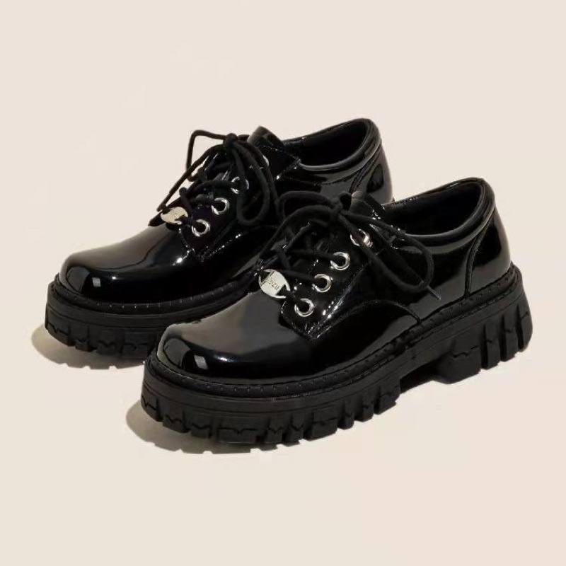 Dealias shoes Giày da nữ đi học đế cao buộc dây phong cách Nhật Bản