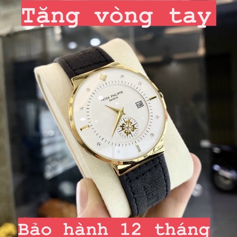 Đồng hồ nam Pa.tek8787❤️FREESHIP❤️dây da nam mặt tròn dáng cổ điển mặt Mineral chống xước chống nước