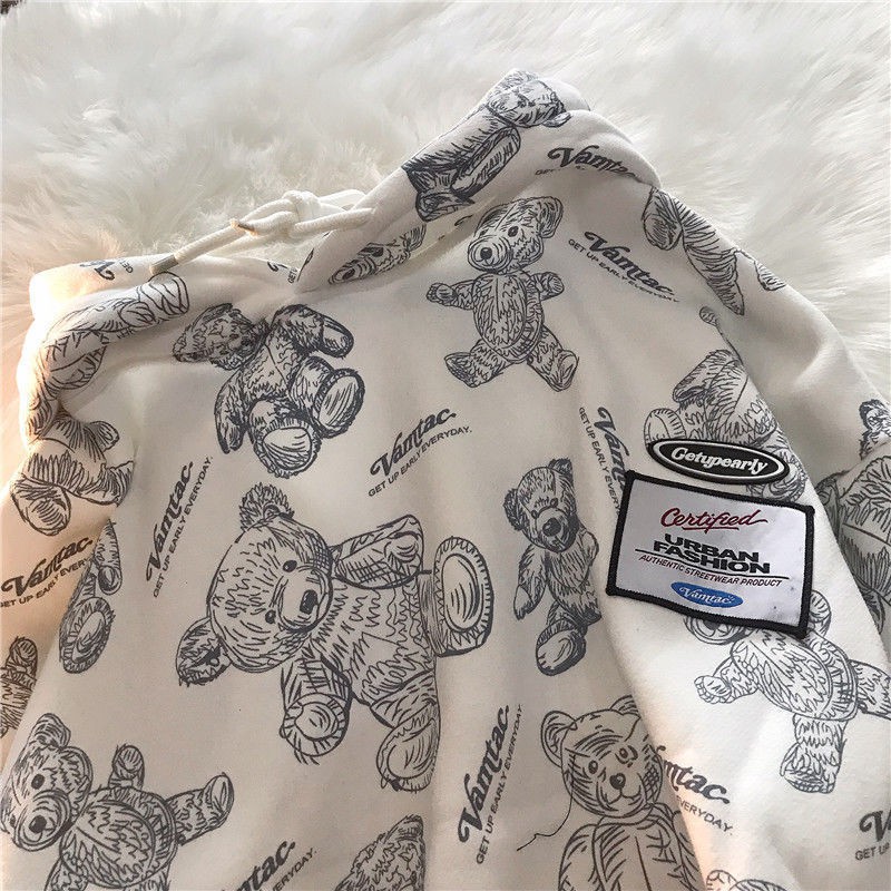 Áo hoodie form rộng in hình gấu thời trang thu đông cho nam nữ