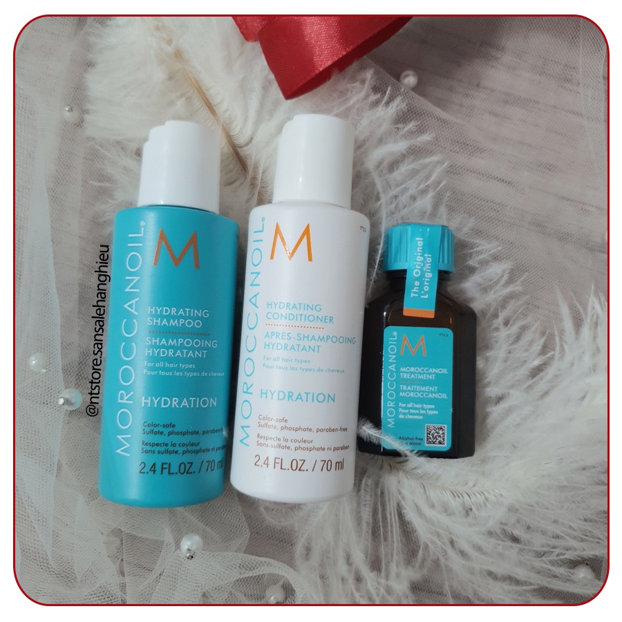 Gội, xả, dưỡng phục hồi tóc xuôn mượt Moroccanoil - Try me kit chính hãng