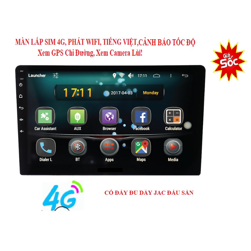 Màn hình DVD android lắp sim 4G RAM 2G ROM 32G cho các dòng xe, thu phát wifi,bản đồ chỉ đường Navitel, Màn hình android