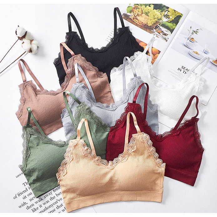 Áo ngực bra nữ len tăm viền ren thể thao nâng ngực - Áo lót bralette tập gym coton mềm không gọng mút mỏng YLY16 | BigBuy360 - bigbuy360.vn