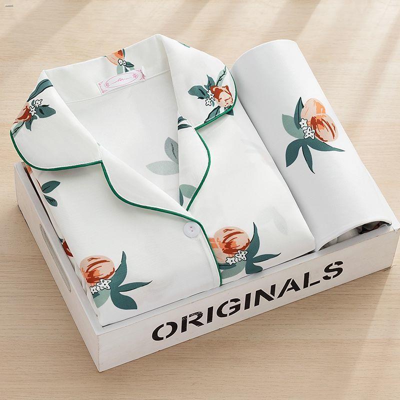 ▤✺▦100% đồ ngủ cao cấp phụ nữ mùa xuân và mùa thu dài tay cho người trung niên và người già cộng với kích thước mặc nhà