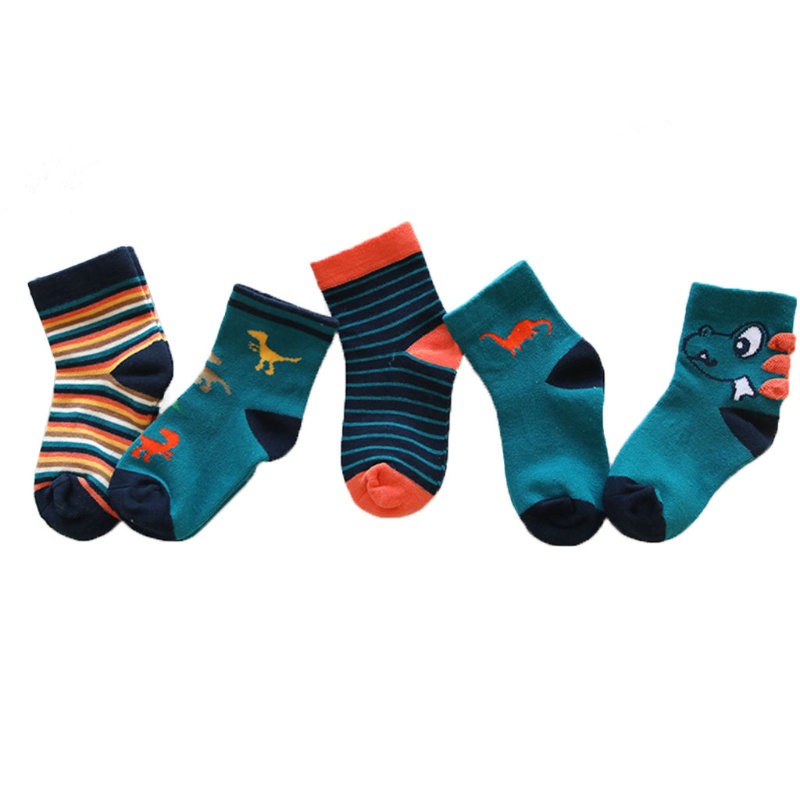 Bộ 5 Đôi Tất Cotton Mềm Mại Chống Trượt Giữ Ấm Mùa Thu Đông Cho Bé