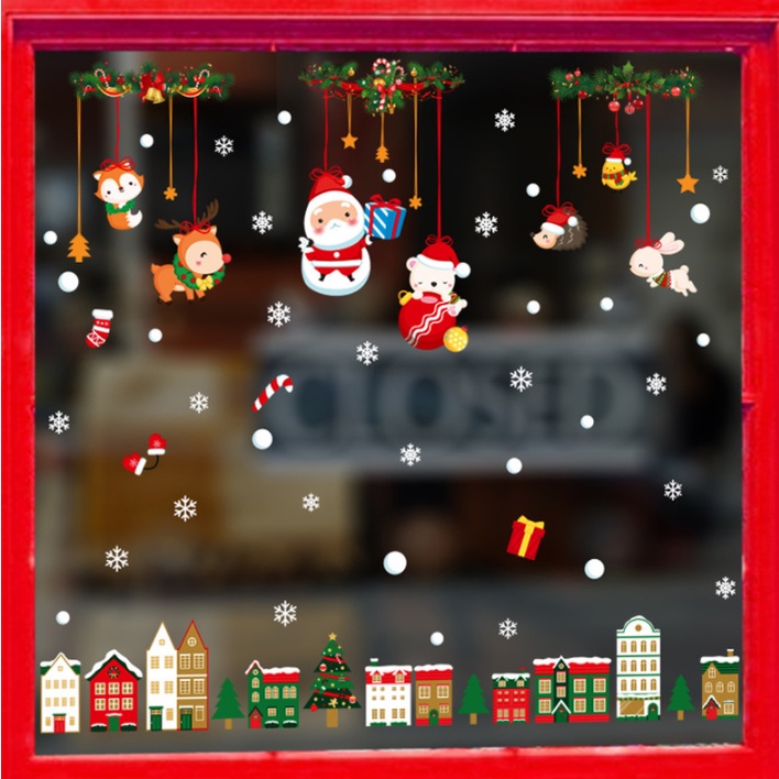 Decal dán tường Noel Hít Tĩnh Điện không Dơ Kính - Thành phố xinh xắn đêm giáng sinh phối rèm