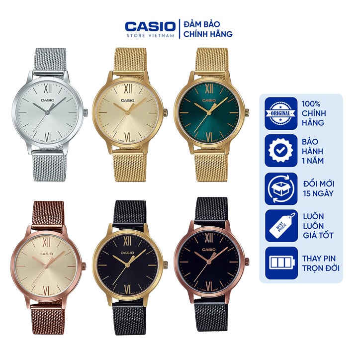 Đồng hồ Nữ Casio LTP-E157, đồng hồ chính hãng, dây mesh , thiết kế tối giản